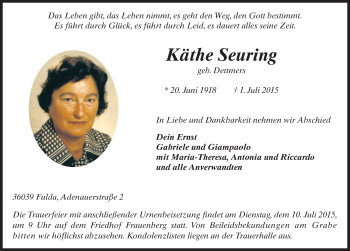 Traueranzeige von Käthe Seuring 