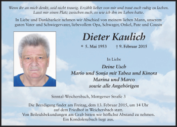 Traueranzeige von Dieter Kaulich 