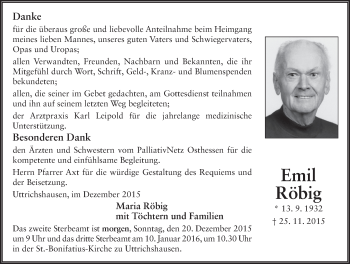 Traueranzeige von Emil Röbig 