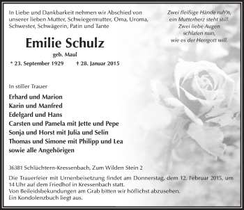 Traueranzeige von Emilie Schulz 