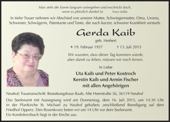 Traueranzeige von Gerda Kaib 