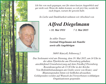 Traueranzeige von Alfred Diegelmamm 