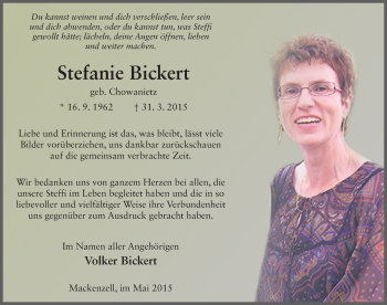 Traueranzeige von Stefanie Bickert 