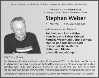 Traueranzeige von Stephan Weber 