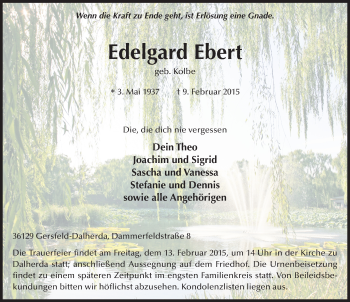 Traueranzeige von Edelgard Ebert 
