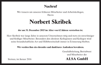 Traueranzeige von Norbert Skribek 