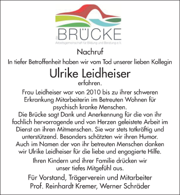 Traueranzeige von Ulrike Leidheiser 