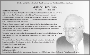 Traueranzeige von Walter Dreifürst 