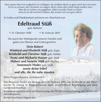 Traueranzeige von Edeltraud Stüß 