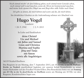 Traueranzeige von Hugo Vogel 