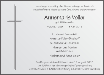 Traueranzeige von Annemarie Völler 