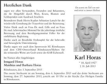 Traueranzeige von Karl Horas 