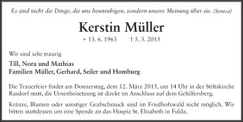 Traueranzeige von Kerstin Müller 