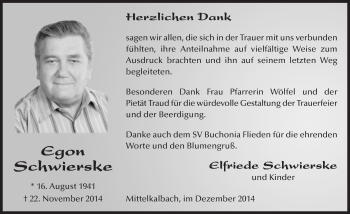 Traueranzeige von Egon Schwierske 