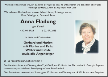 Traueranzeige von Anna Fladung 