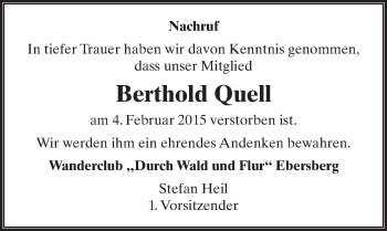 Traueranzeige von Berthold Quell 