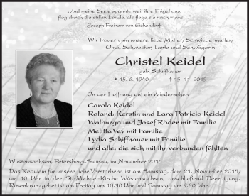 Traueranzeige von Christel Keidel 