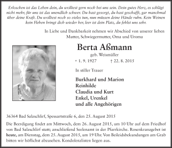Traueranzeige von Berta Aßmann 