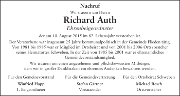 Traueranzeige von Richard Auth 