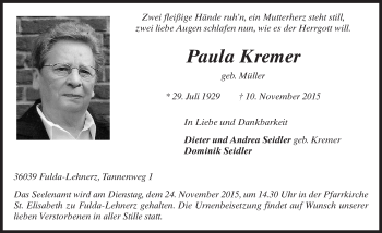 Traueranzeige von Paula Kremer 