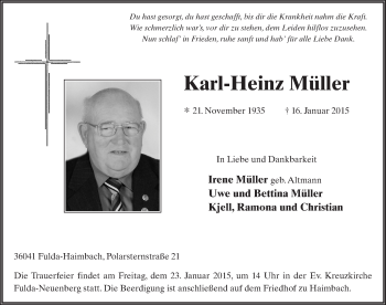 Traueranzeige von Karl-Heinz Müller 