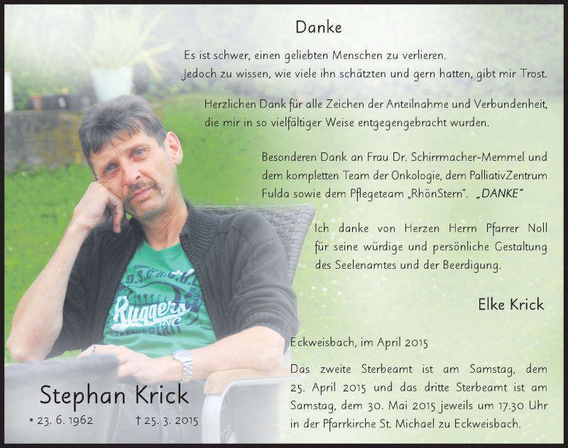  Traueranzeige für Stephan Krick vom 24.04.2015 aus 