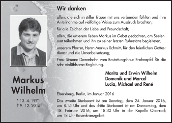 Traueranzeige von Markus Wilhelm 
