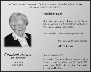 Traueranzeige von Elisabeth Freyer 