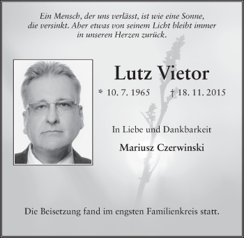 Traueranzeige von Lutz Vietor 