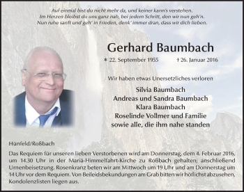 Traueranzeige von Gerhard Baumbach 
