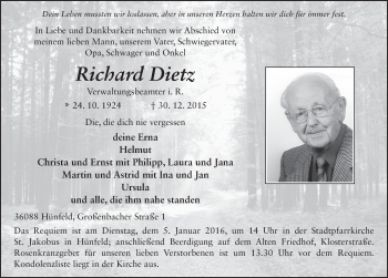 Traueranzeige von Richard Dietz 