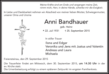 Traueranzeige von Anni Bandhauer 