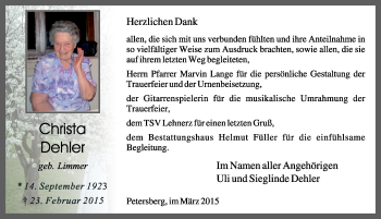 Traueranzeige von Christa Dehler 