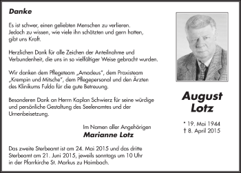 Traueranzeige von August Lotz 