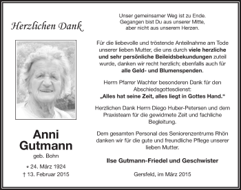 Traueranzeige von Anni Gutmann 