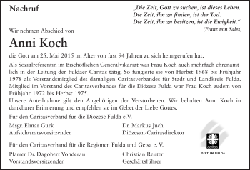 Traueranzeige von Anna Koch 