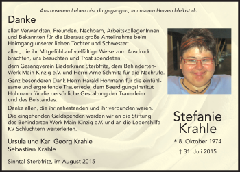 Traueranzeige von Stefanie Krahle 