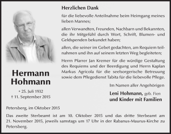 Traueranzeige von Hermann Hohmann 