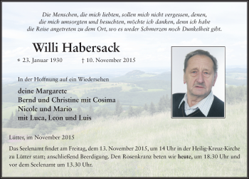 Traueranzeige von Willi Habersack 