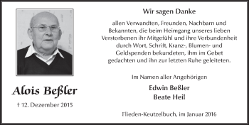 Traueranzeige von Alois Beßler 