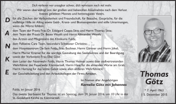 Traueranzeige von Thomas Götz 