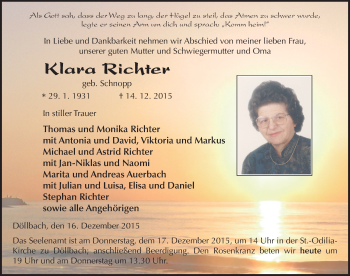 Traueranzeige von Klara Richter 
