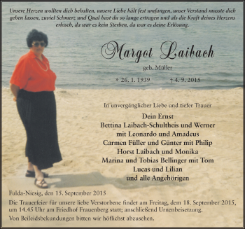 Traueranzeige von Margot Laibach 