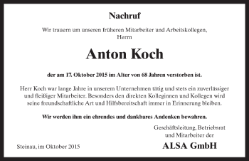 Traueranzeige von Anton Koch 