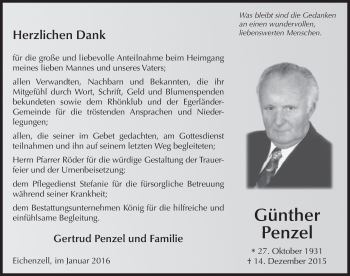 Traueranzeige von Günther Penzel 