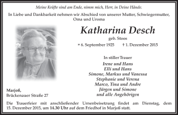 Traueranzeige von Katharina Desch 