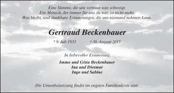 Traueranzeige von Gertraud Beckenbauer 
