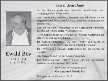 Traueranzeige von Ewald Bös 