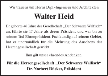 Traueranzeige von Walter Heid 