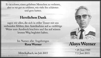 Traueranzeige von Aloys Werner 